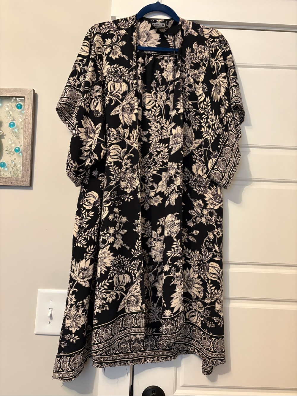 Angie Black and Cream Floral kimono